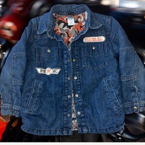 Harley Davidson Kids Denim Jacket Size 6 Lined Patch Logo Biker